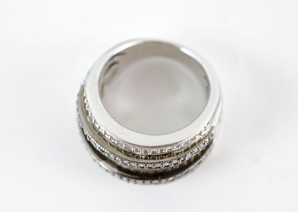 Sterling Silver and Diamond Dome Ribbed Ring