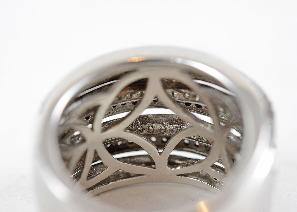 Sterling Silver and Diamond Dome Ribbed Ring