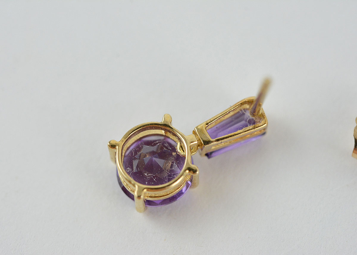 14K Yellow Gold Amethyst Post Dangle Earrings