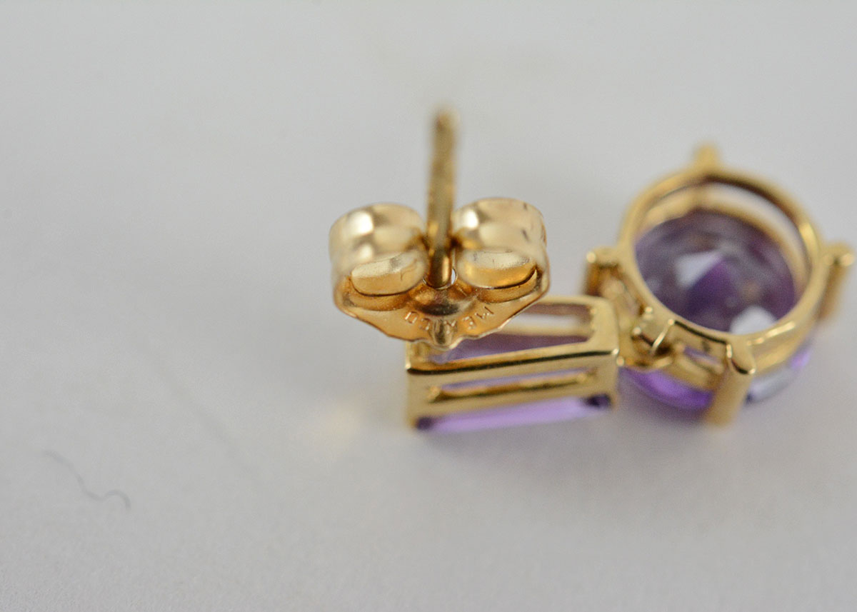 14K Yellow Gold Amethyst Post Dangle Earrings