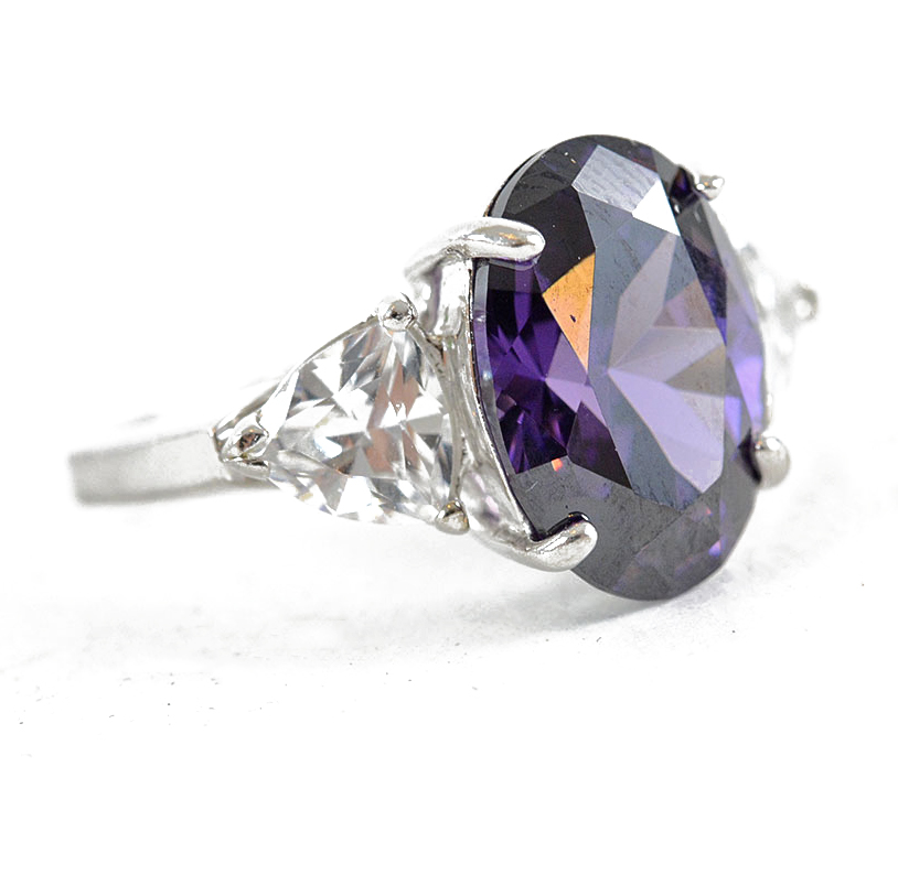 Sterling Silver, Amethyst , and Cubic Zirconia Cocktail Ring