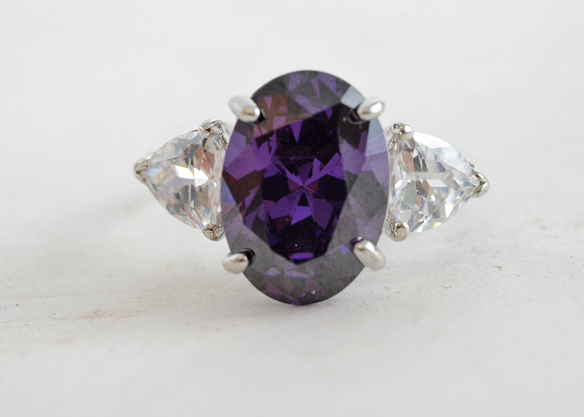Sterling Silver, Amethyst , and Cubic Zirconia Cocktail Ring