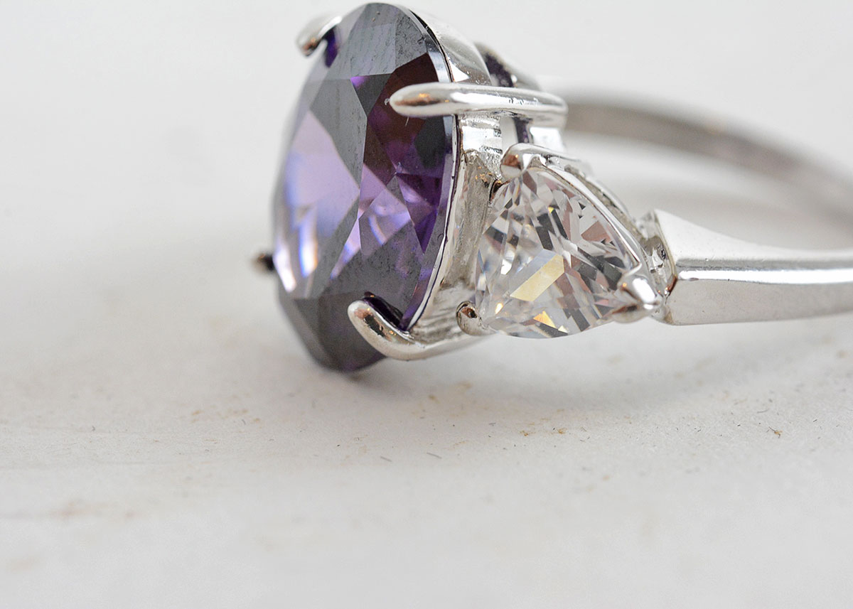 Sterling Silver, Amethyst , and Cubic Zirconia Cocktail Ring