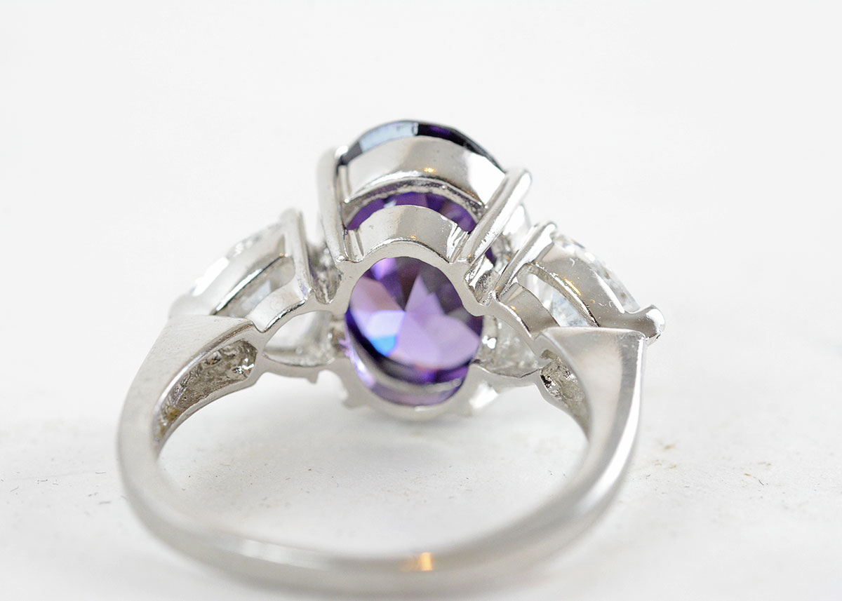 Sterling Silver, Amethyst , and Cubic Zirconia Cocktail Ring