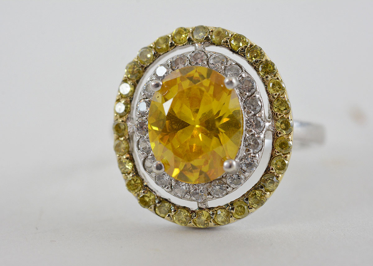 White and Yellow Cubic Zirconia and Sterling Silver Ring