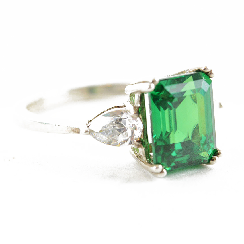 Sterling Silver and Green Cubic Zirconia Cocktail Ring