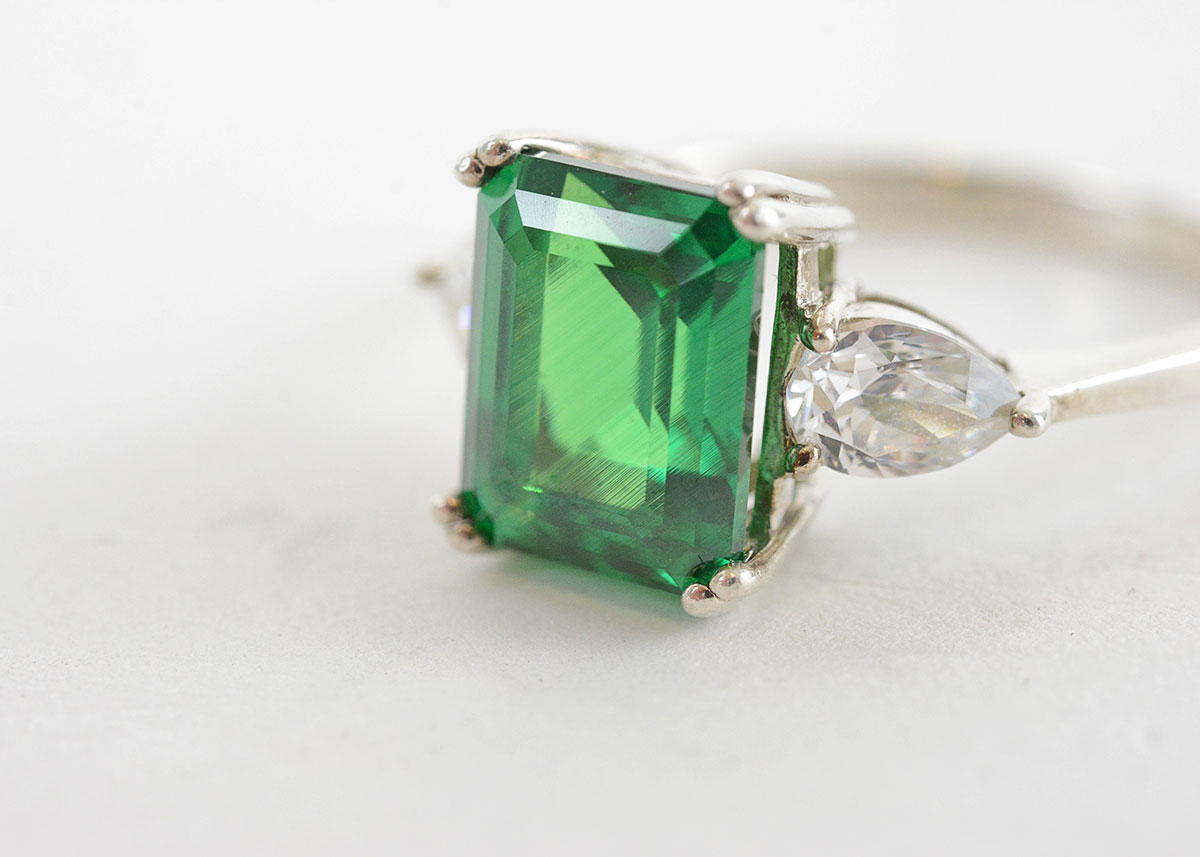 Sterling Silver and Green Cubic Zirconia Cocktail Ring
