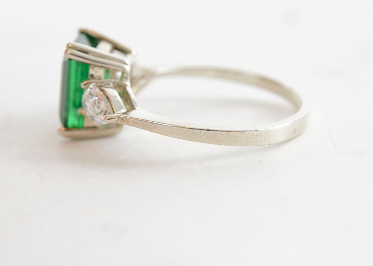 Sterling Silver and Green Cubic Zirconia Cocktail Ring