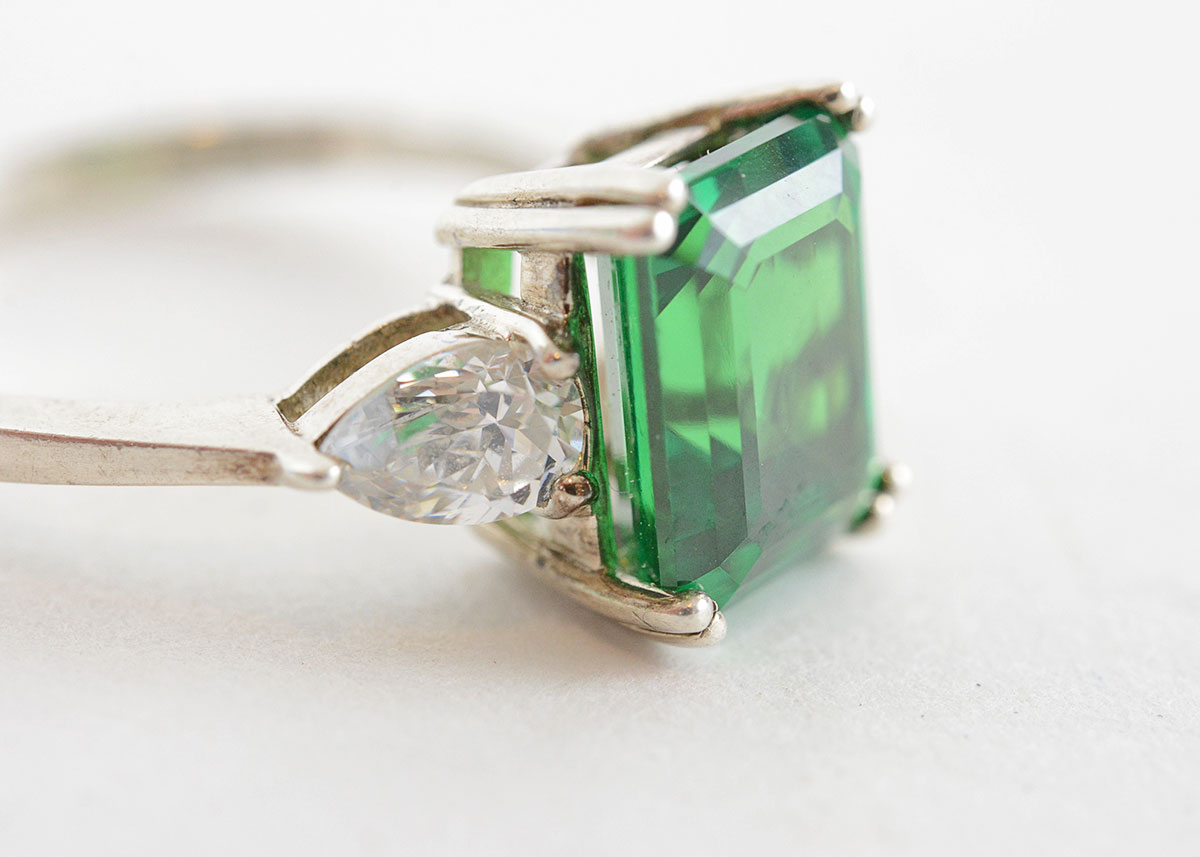 Sterling Silver and Green Cubic Zirconia Cocktail Ring