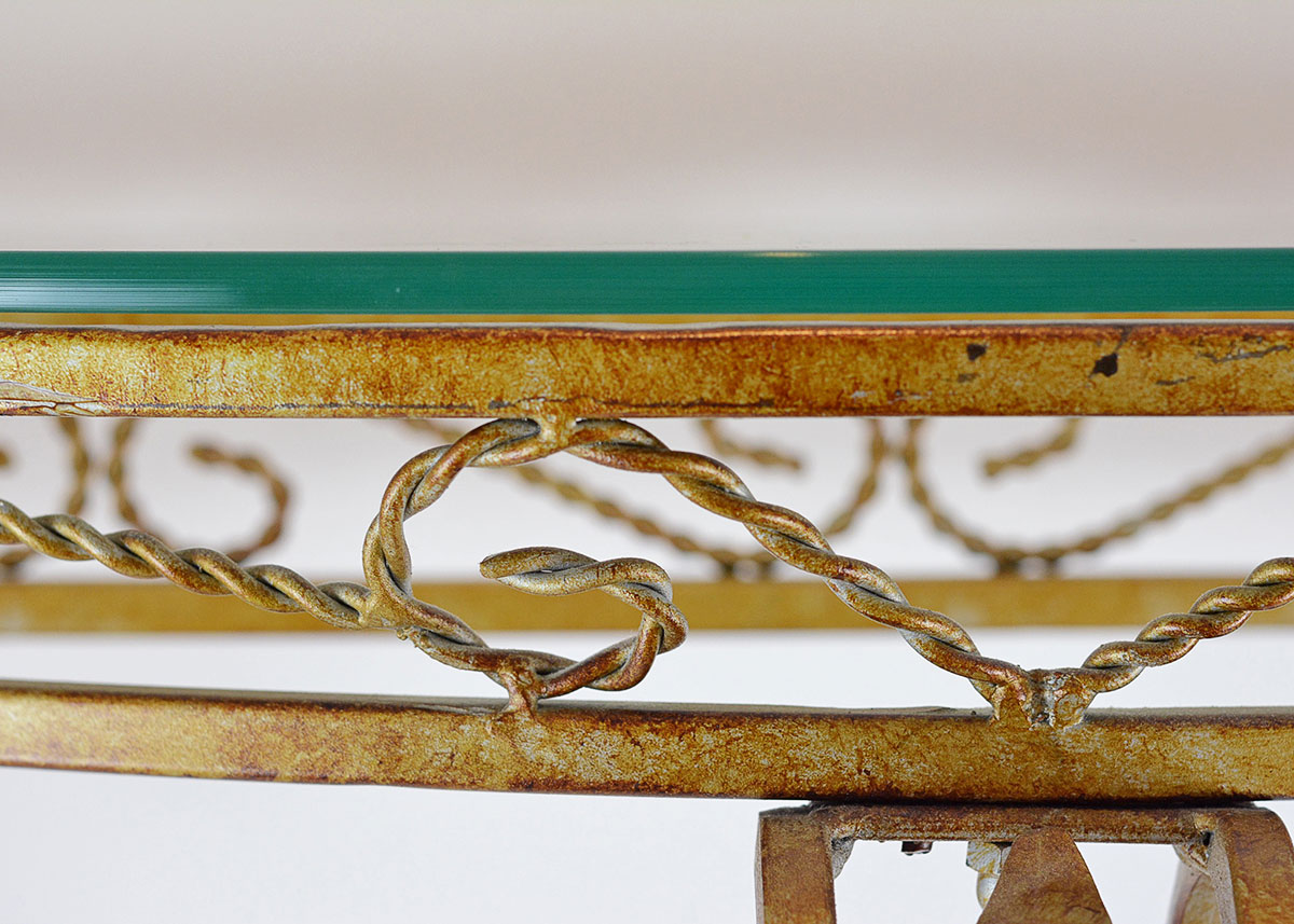 Glass Top Demilune Table with Brass Tone Metal Base