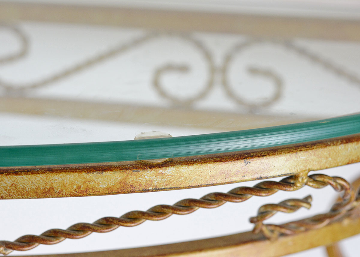 Glass Top Demilune Table with Brass Tone Metal Base