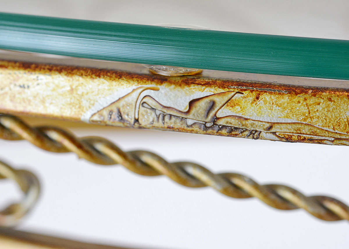 Glass Top Demilune Table with Brass Tone Metal Base