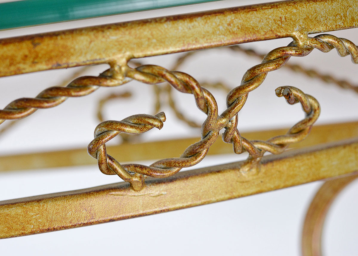 Glass Top Demilune Table with Brass Tone Metal Base