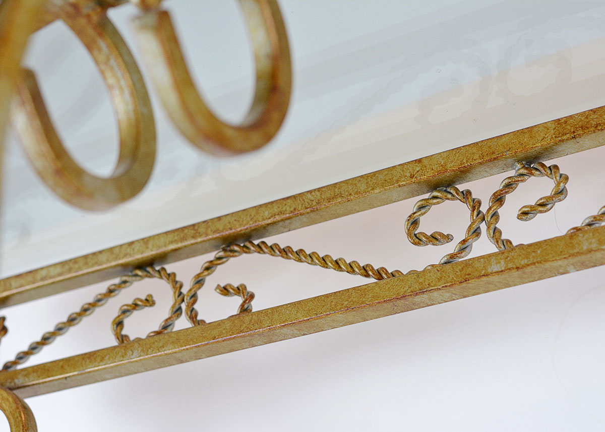 Glass Top Demilune Table with Brass Tone Metal Base