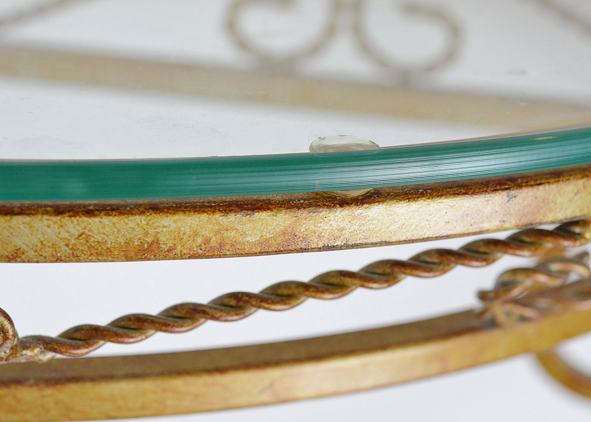 Glass Top Demilune Table with Brass Tone Metal Base