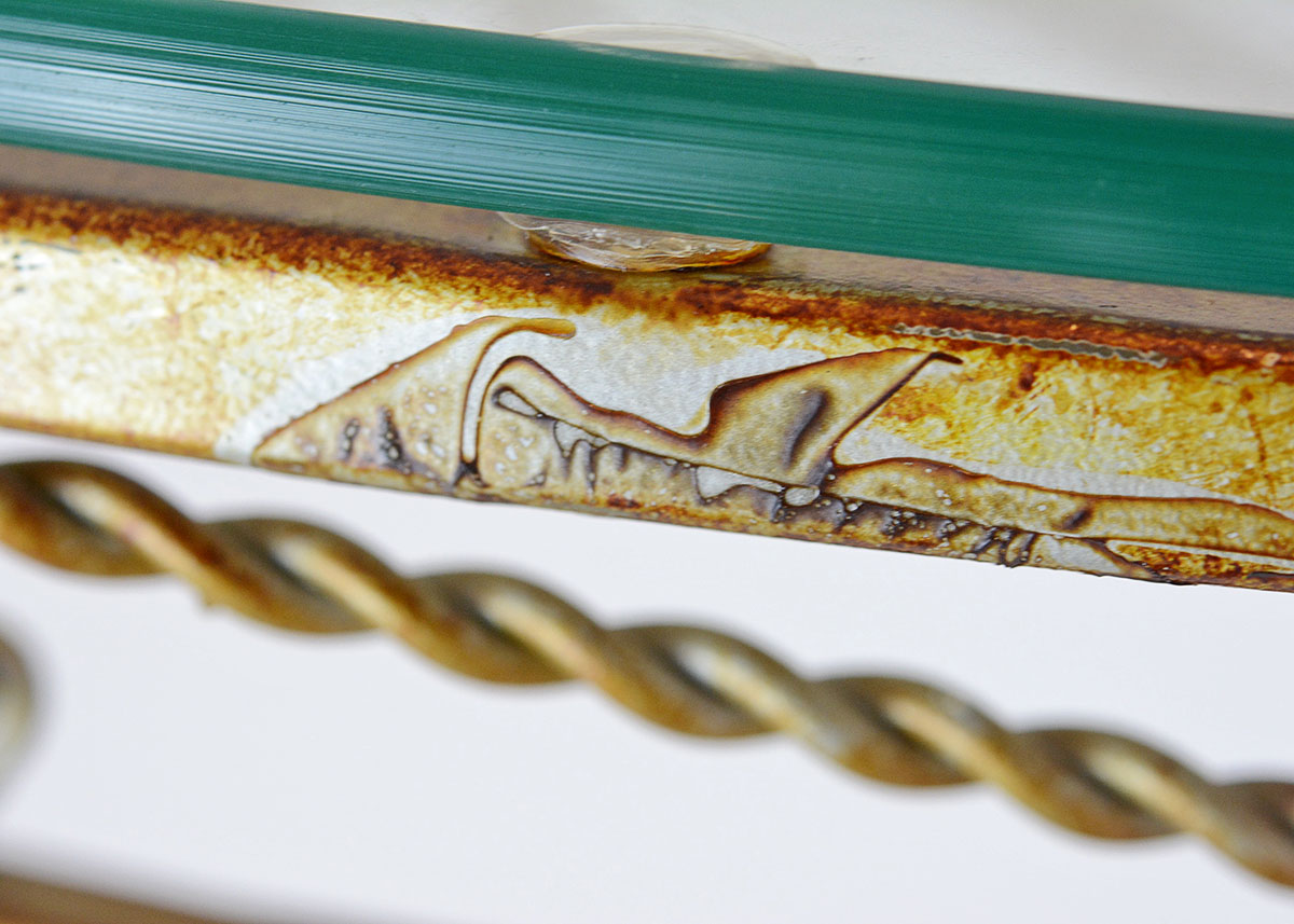 Glass Top Demilune Table with Brass Tone Metal Base