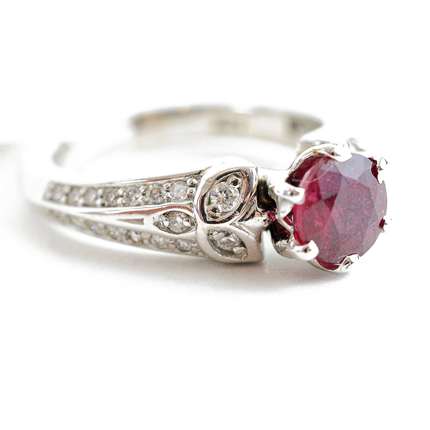 14K White Gold Ruby and Diamond Ring