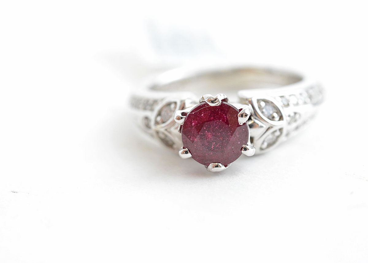 14K White Gold Ruby and Diamond Ring