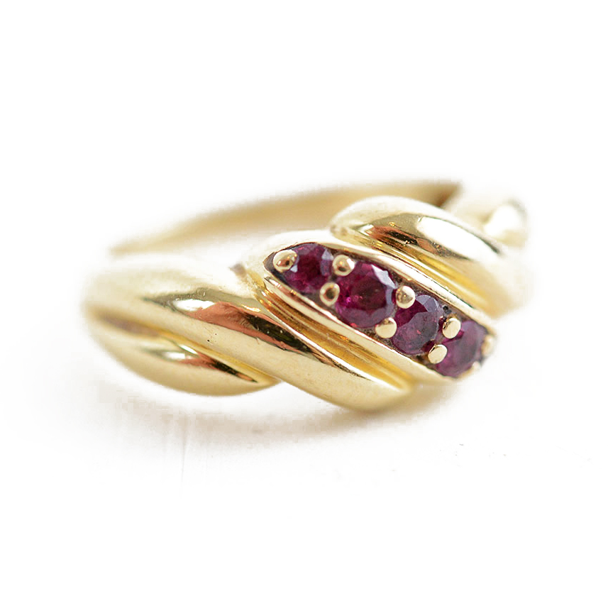 14K Yellow Gold Ruby Shrimp Design Ring