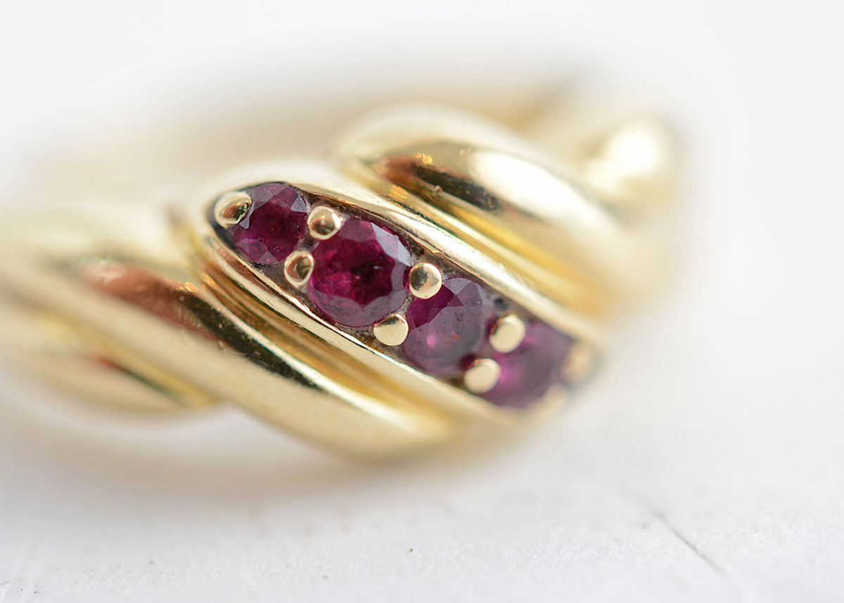 14K Yellow Gold Ruby Shrimp Design Ring