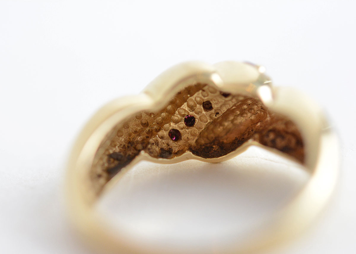 14K Yellow Gold Ruby Shrimp Design Ring