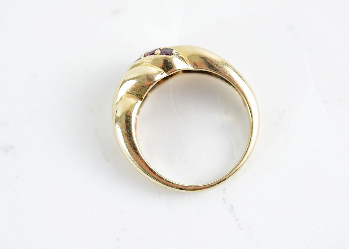 14K Yellow Gold Ruby Shrimp Design Ring