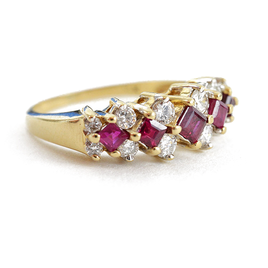 14K Yellow Gold Ruby and Diamond Band