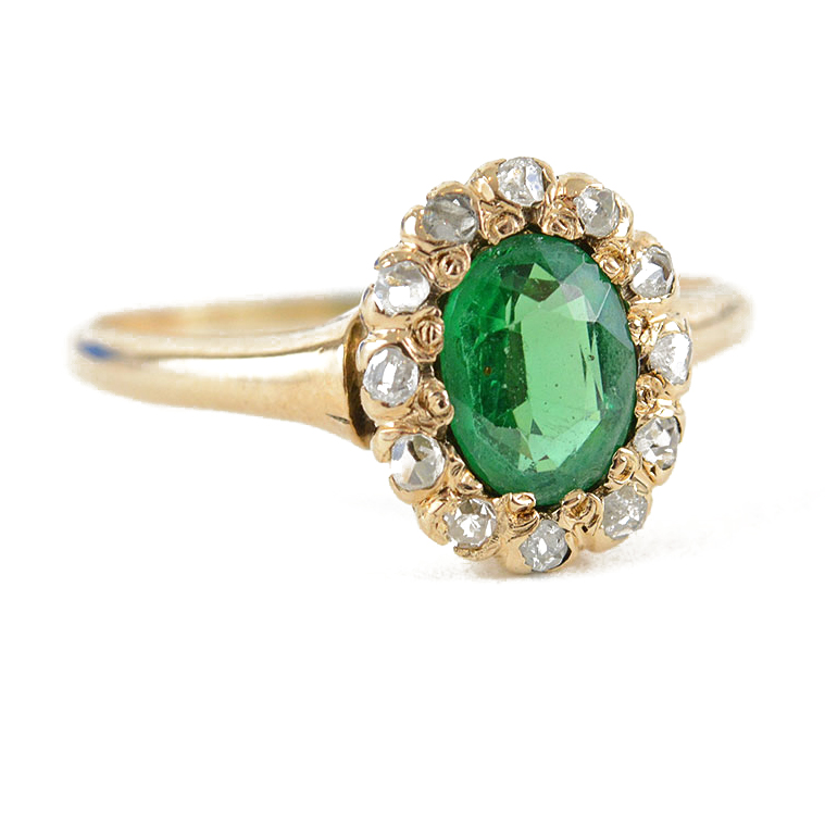 14K Yellow Gold Emerald and Diamond Ring
