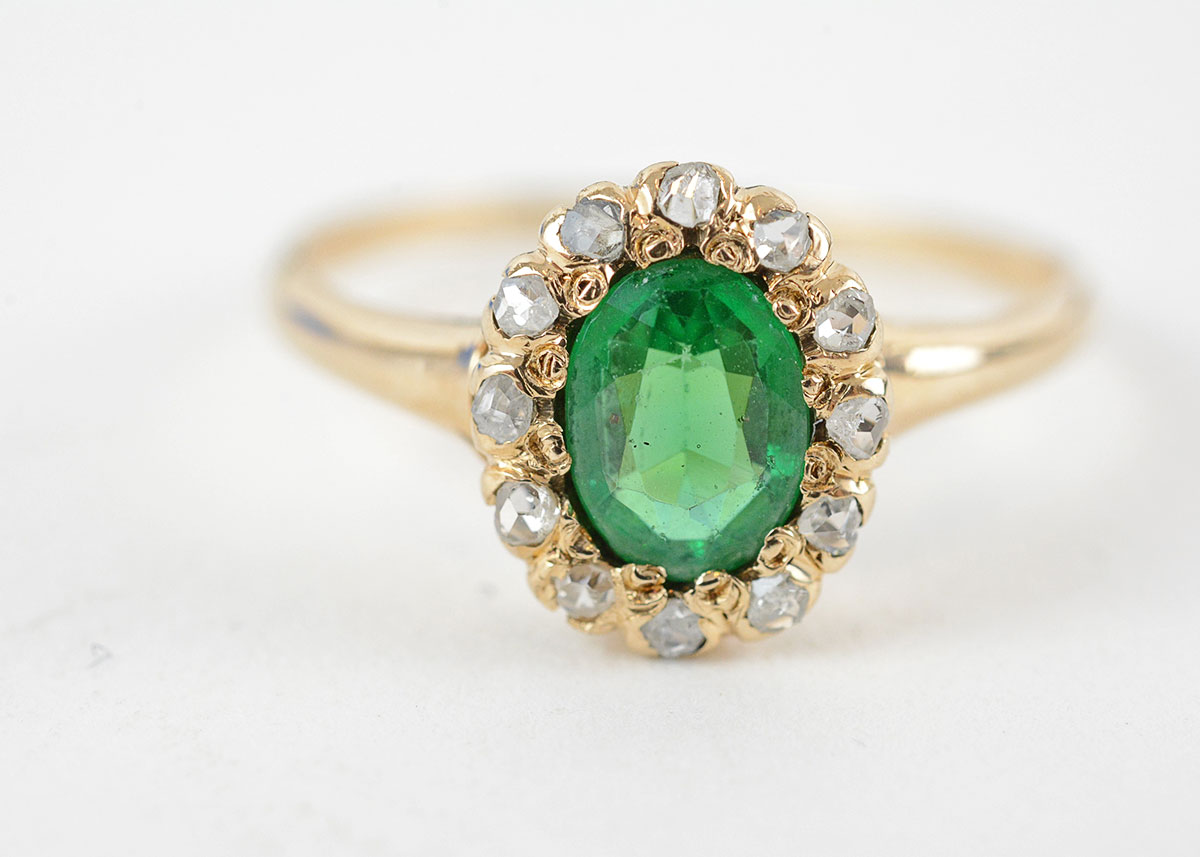 14K Yellow Gold Emerald and Diamond Ring