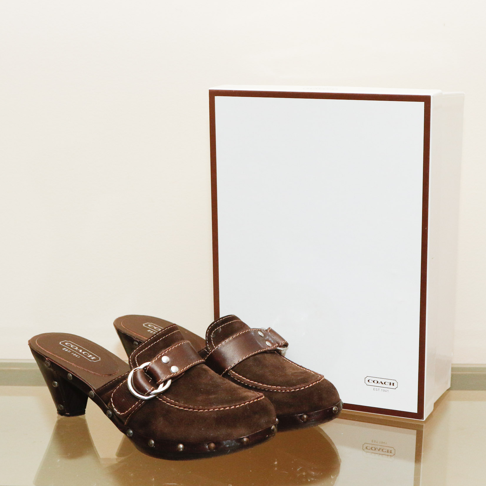 Coach Raina Brown Suede Mules, Size 9.5