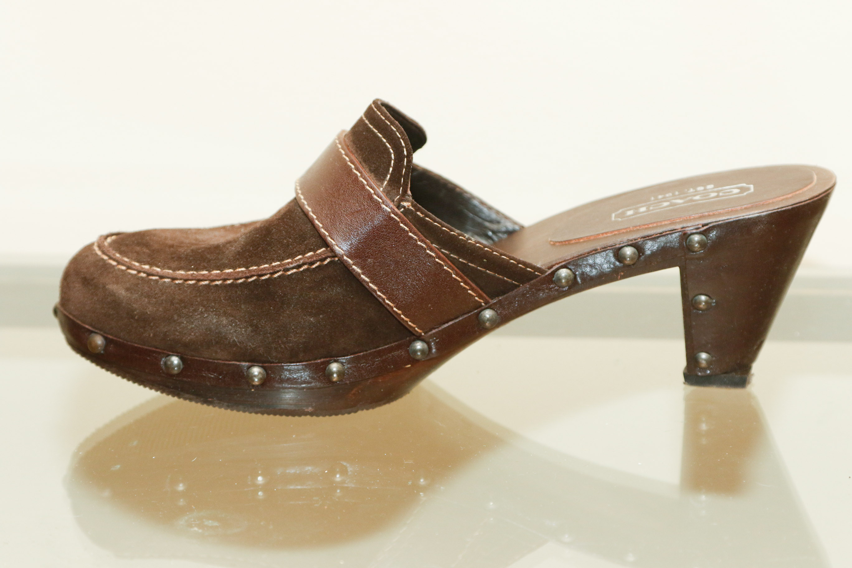 Coach Raina Brown Suede Mules, Size 9.5