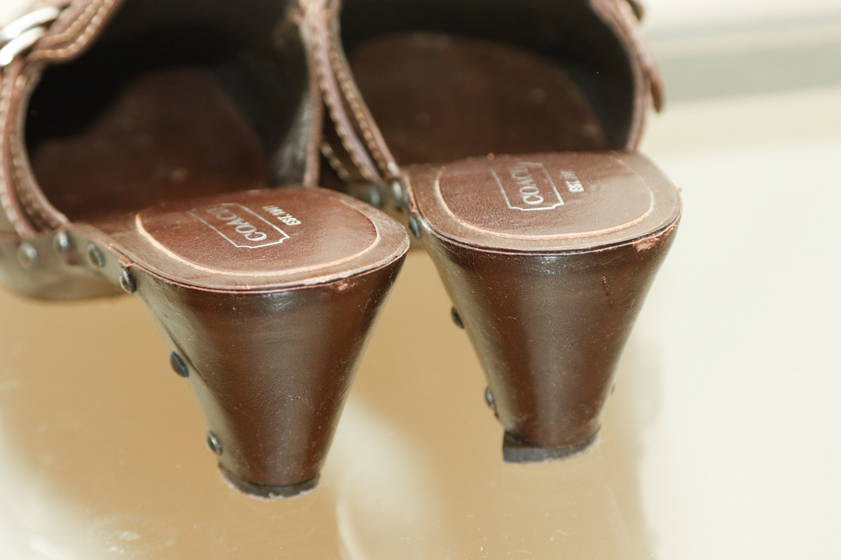 Coach Raina Brown Suede Mules, Size 9.5