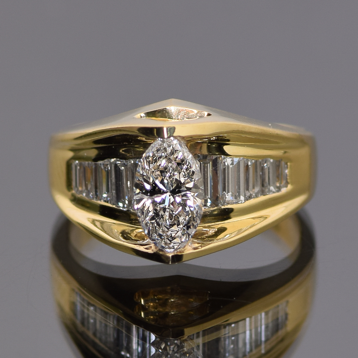 18K Yellow Gold and 1.81 CTW Diamond Cathedral Ring