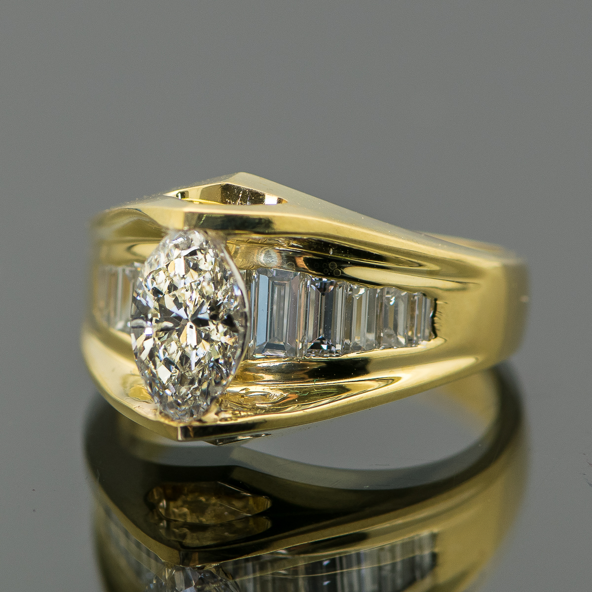 18K Yellow Gold and 1.81 CTW Diamond Cathedral Ring