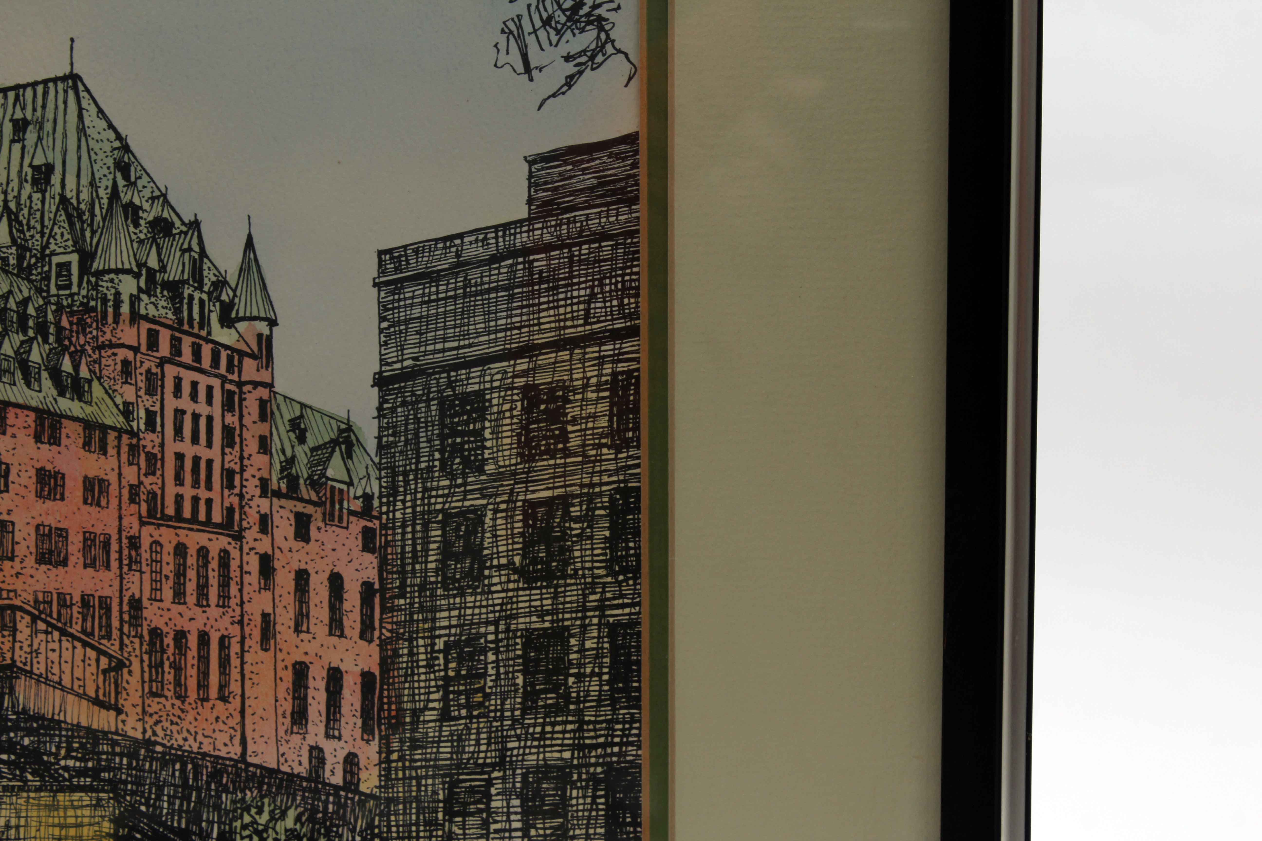 Hand Tinted Lithograph of Chateau Frontenac Quebec City