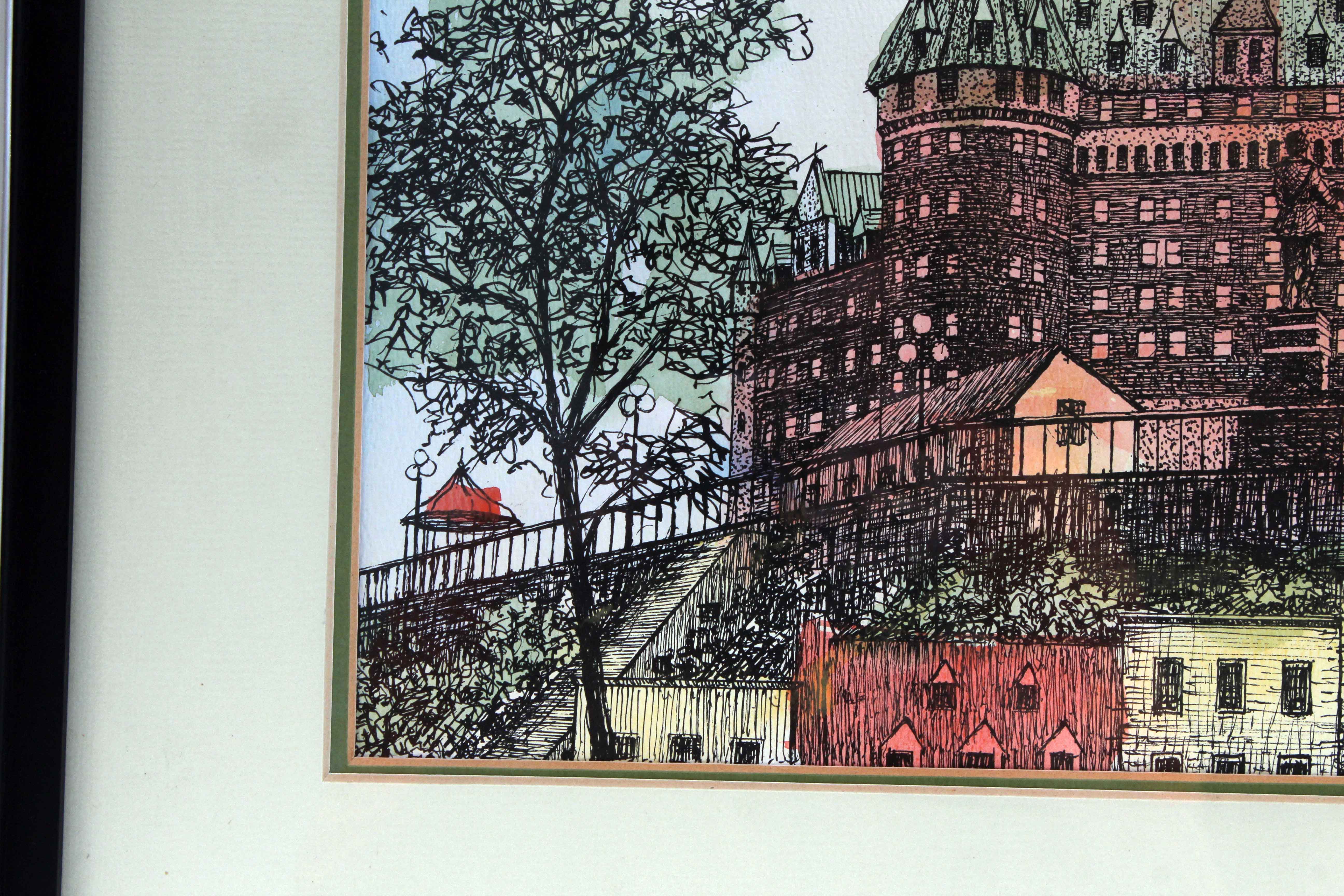 Hand Tinted Lithograph of Chateau Frontenac Quebec City