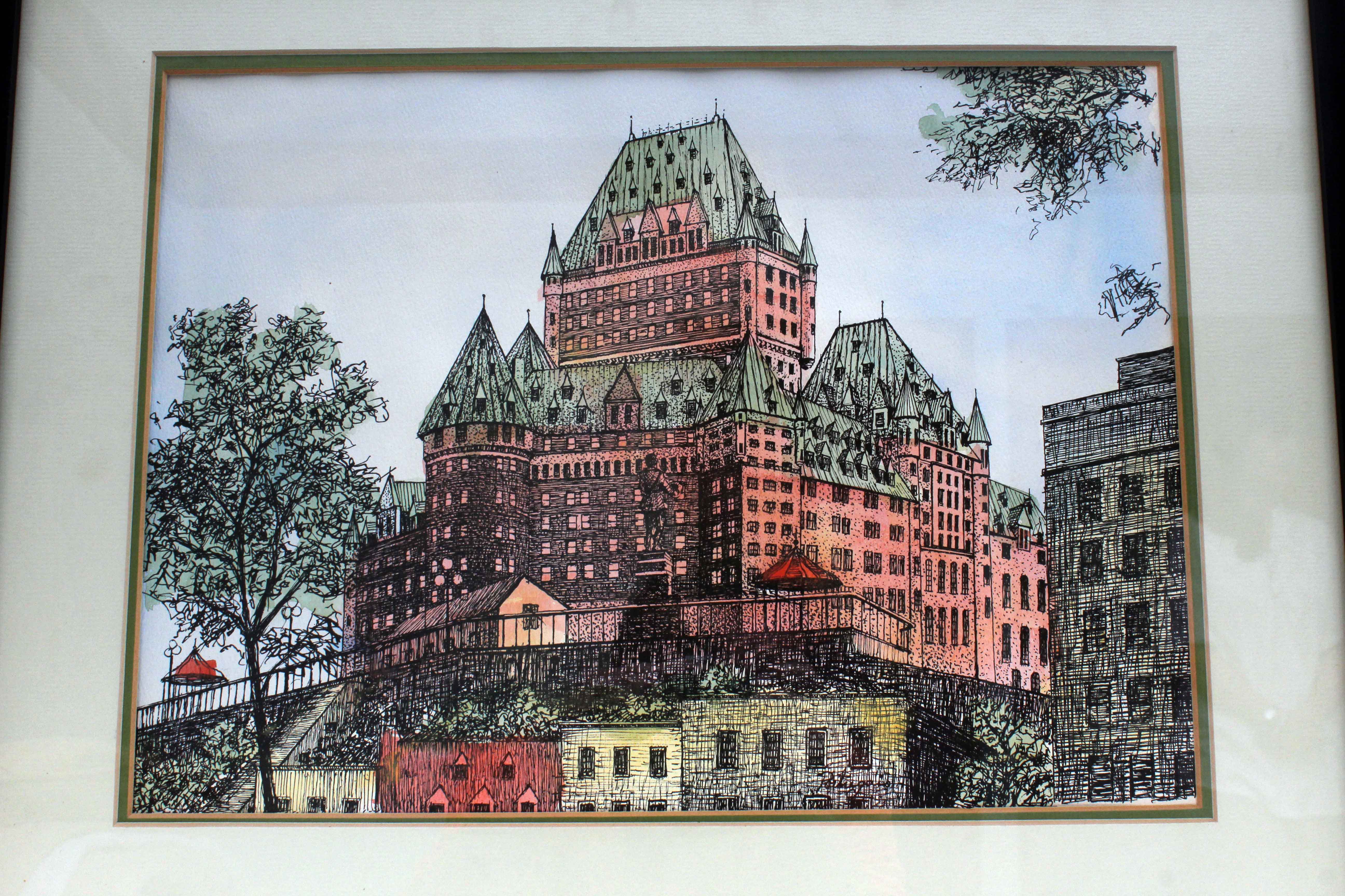 Hand Tinted Lithograph of Chateau Frontenac Quebec City