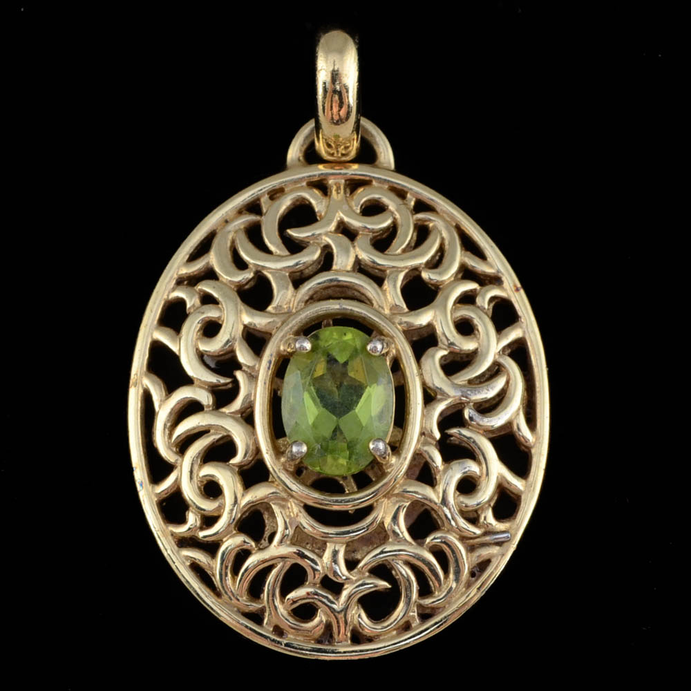 Sterling Silver Vermeil Openwork Peridot Pendant