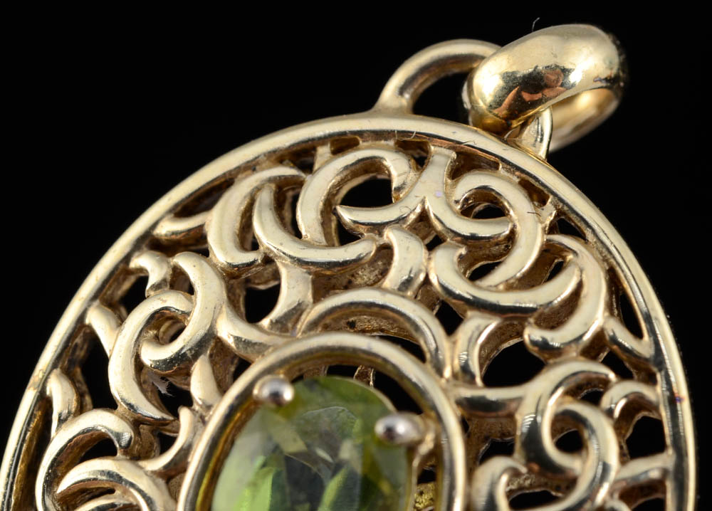 Sterling Silver Vermeil Openwork Peridot Pendant