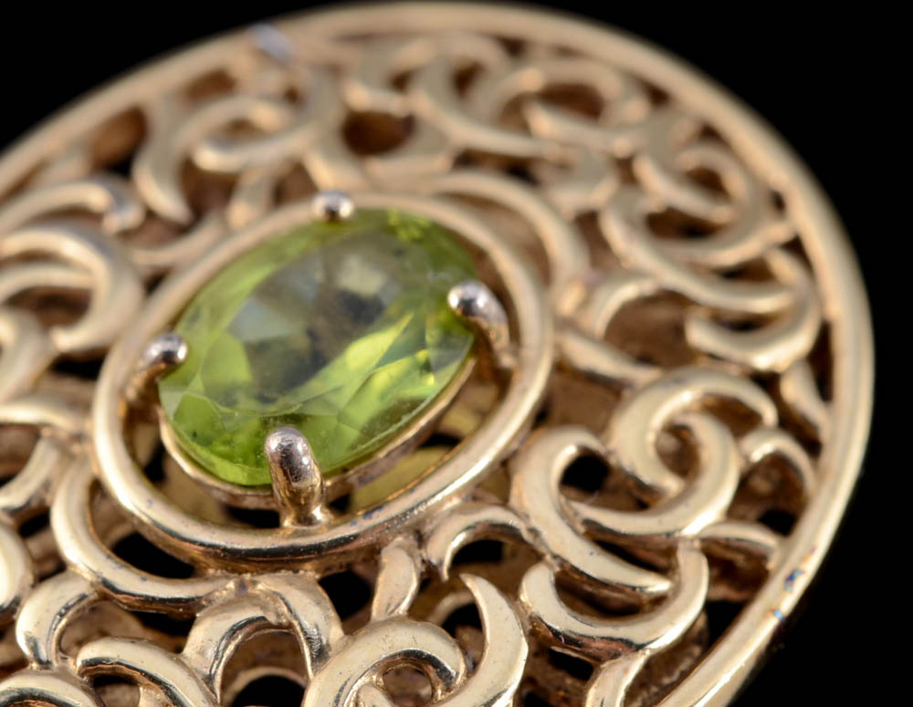 Sterling Silver Vermeil Openwork Peridot Pendant