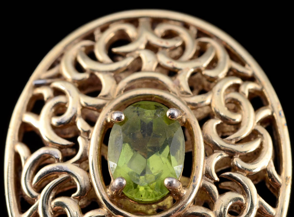 Sterling Silver Vermeil Openwork Peridot Pendant