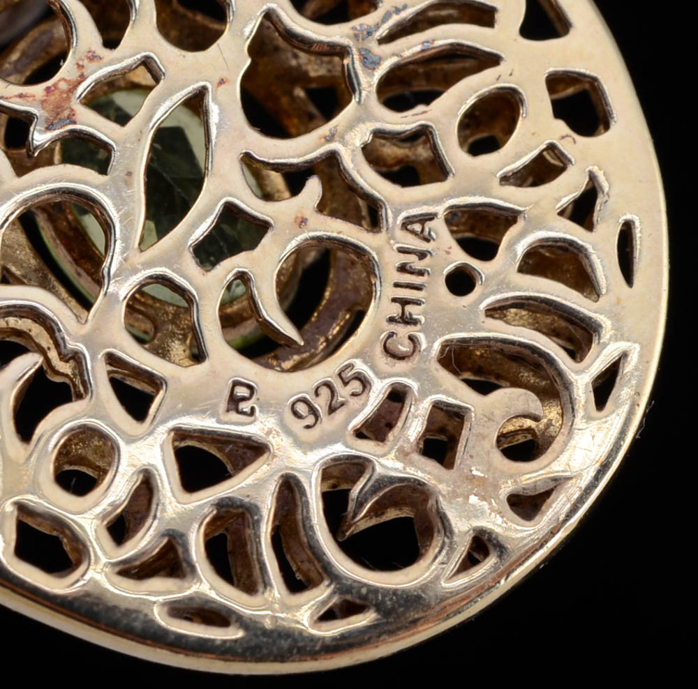 Sterling Silver Vermeil Openwork Peridot Pendant