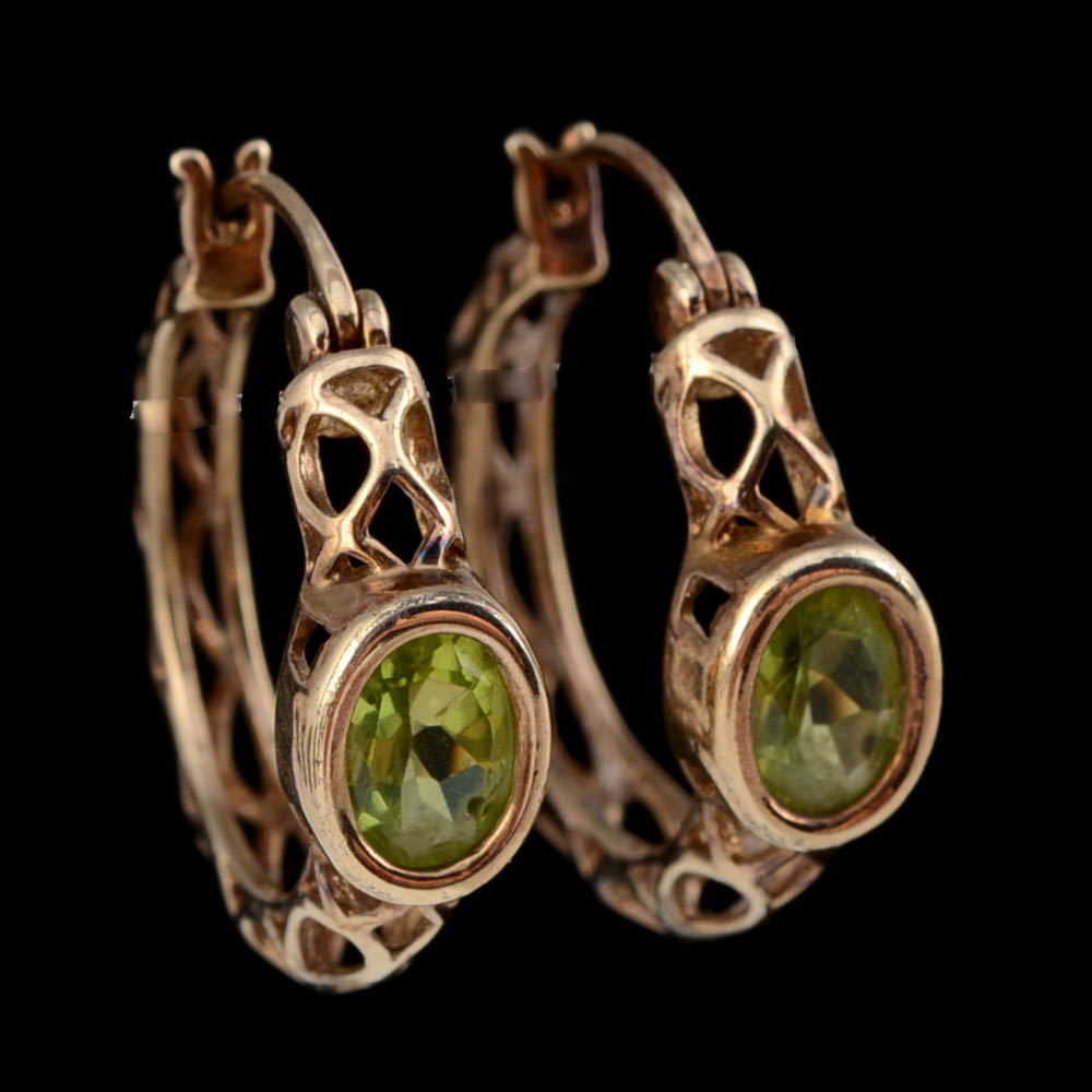 Sterling Silver Vermeil Openwork Peridot Hoop Earrings