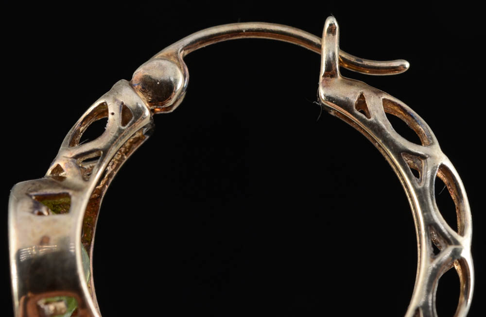 Sterling Silver Vermeil Openwork Peridot Hoop Earrings