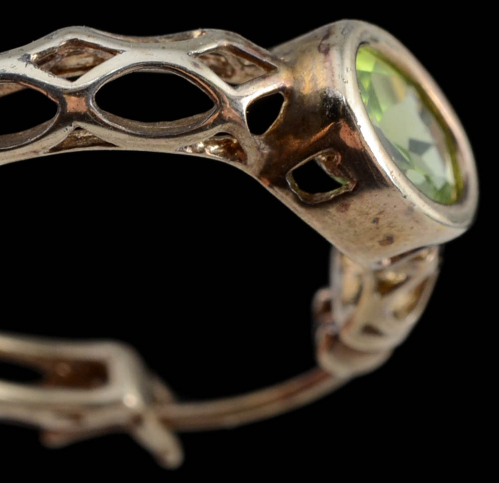 Sterling Silver Vermeil Openwork Peridot Hoop Earrings