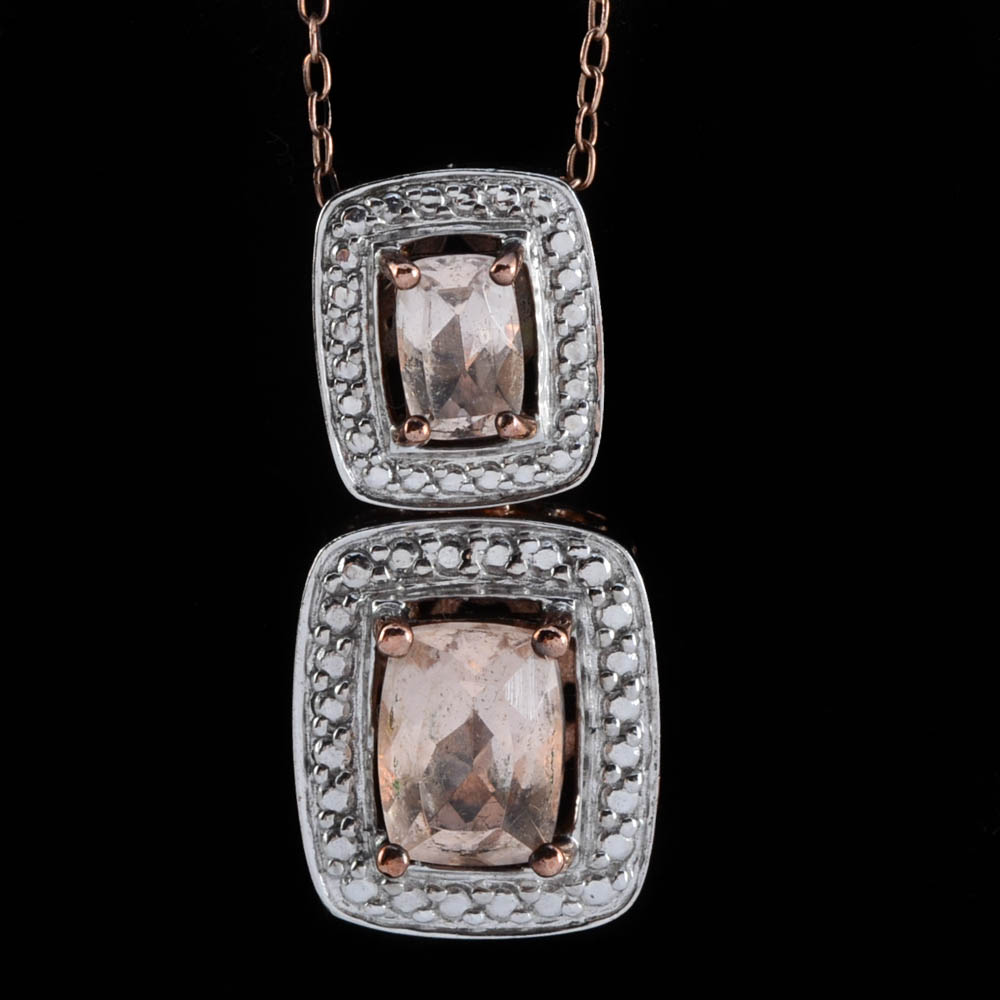 Yurman Style Sterling Silver with Rose Vermeil Morganite Necklace