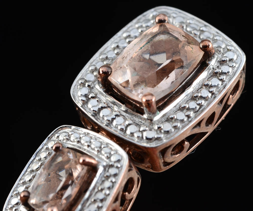 Yurman Style Sterling Silver with Rose Vermeil Morganite Necklace