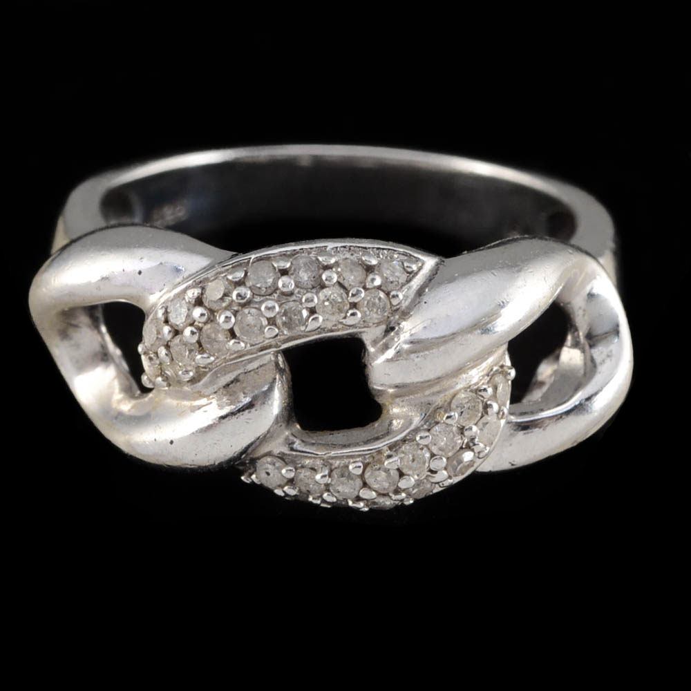 Sterling Silver and Diamond Link Ring