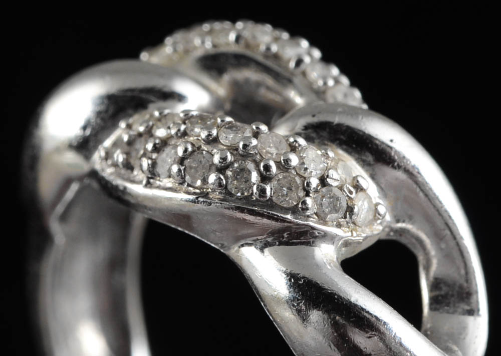 Sterling Silver and Diamond Link Ring