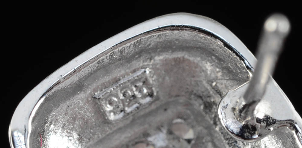 Yurman Style Square Shaped Pierced Earrings with Rhinestones